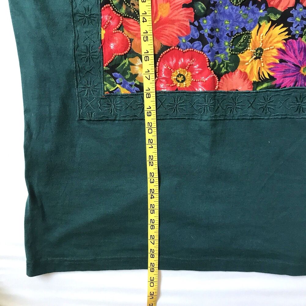 Vintage 90s Y2k T Shirt Tee Women Size M L Floral Colorful Flowers Beaded EEUC - Picture 6 of 7